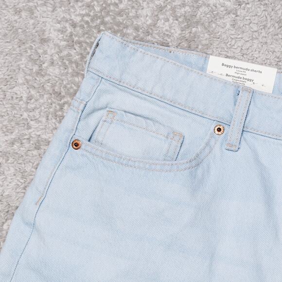 H&M Baggy Loose Fit High Waist Blue Denim Bermuda Shorts Womens Size 8 NWT - Picture 7 of 12